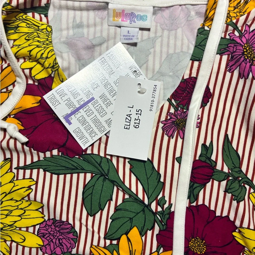 LuLaRoe Floral Stripe Hooded Top - Red Yellow & Green - Picture 3 of 3